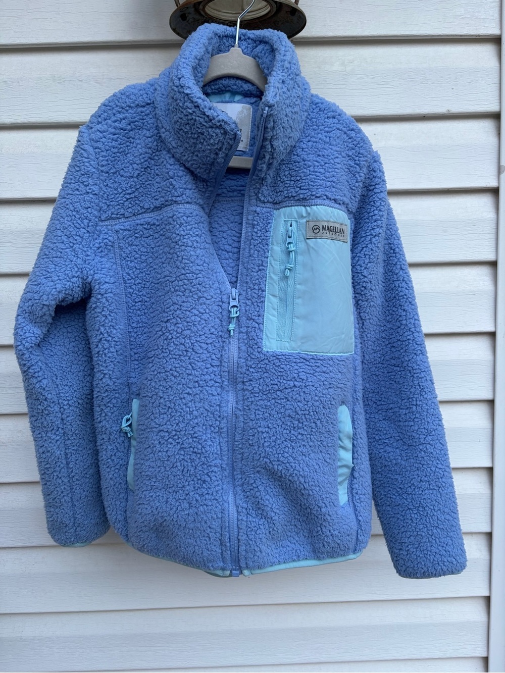 Magellan Outdoors Sherpa Fleece Jacket Size M Blue Full Zip Teddy